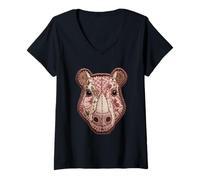 Women's Patchwork Capybara Floral Animal Collage Folk Art Graphic V-Neck T-Shirt
