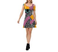 Women's Patchwork Dress 3D Print Long Sleeve Crew Neck Costume for Adult Halloween Cosplay Party, Multicolored B, M