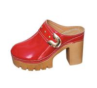 Women's Patent Leather Clogs Chunky Platform Closed Toe Mules High Heel Slip On Summer Shoes Glossy Finish Metal Buckle Decoration Anti-Slip Sole Party Club Streetwear Fashion Footwear Retro Y2K