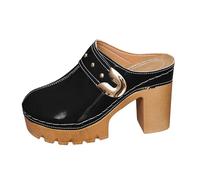 Women's Patent Leather Clogs Chunky Platform Closed Toe Mules High Heel Slip On Summer Shoes Glossy Finish Metal Buckle Decoration Anti-Slip Sole Party Club Streetwear Fashion Footwear Retro Y2K