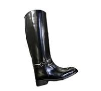 Women's Patent Leather Knee High Motorcycle Boots With Round Toe Low Hoof Heels And Platform Sole For A Sexy Street Style