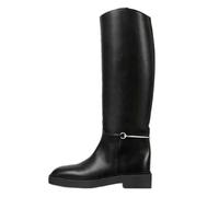 Women's Patent Leather Knee High Motorcycle Boots With Round Toe Low Hoof Heels And Platform Sole For A Sexy Street Style