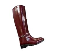 Women's Patent Leather Knee High Motorcycle Boots With Round Toe Low Hoof Heels And Platform Sole For A Sexy Street Style