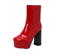 Women's Patent Leather Platform Ankle Boots High Heels 12.5cm Party Club Dress Shoes