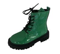 Women's Patent Leather Platform Combat Boots Lace Up Shiny