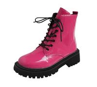 Women's Patent Leather Platform Combat Boots Lace Up Shiny