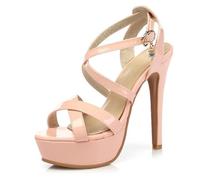 Women's Patent Leather Platform Heels Open Toe Cross Strap Stiletto Sandals Glam Party Dress Heels for Cocktail Party & Evening Event High Heel Platform,Pink,12 UK