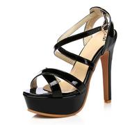Women's Patent Leather Platform Heels Open Toe Cross Strap Stiletto Sandals Glam Party Dress Heels for Cocktail Party & Evening Event High Heel Platform,Black,5 UK