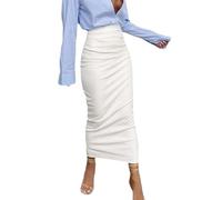 Women's Patent Leather Skirt Long Stretch Evening Skirt Bodycon Maxi Skirt Bodycon Elegant Wetlook Sexy High Waist PU Leather Skirts Party Clubwear Black White Skirt Skinny Pencil Skirts, O White, XL
