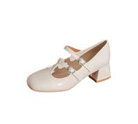 Women's Patent Leather Square Toe Mary Jane Pumps - Low Heel Comfort Walk Shoes for Wedding, Party, Office, Date, Walking & Driving,White,4 UK
