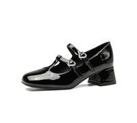 Women's Patent Leather Square Toe Mary Jane Pumps - Low Heel Comfort Walk Shoes for Wedding, Party, Office, Date, Walking & Driving,Black,5 UK