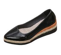 Women's Patent Shoes Pointed Toe Thick Sole Slope Heel Business Shoes Plain Leather Lightweight Non-Slip Leather Shoes Elegant Business Wedding Evening Shoes 35-41 EU, black, 6 UK
