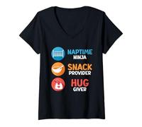 Womens Paternity NAPTIME NINJA SNACK PROVIDER HUG GIVER Soon-t V-Neck T-Shirt