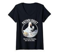 Women's Pathology Goose Scientist Detective Looking Into Microscope V-Neck T-Shirt