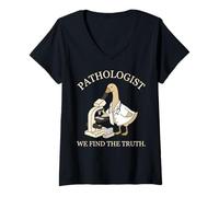 Women's Pathology Goose Scientist Detective Looking Into Microscope V-Neck T-Shirt