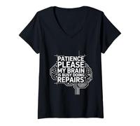 Womens Patience Please My Brain is Busy Doing Repairs - V-Neck T-Shirt