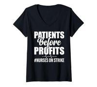 Womens Patients Before Profits Nurses On Strike V-Neck T-Shirt