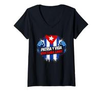 Women's Patria Y Vida Cuba Libre Flag V-Neck T-Shirt