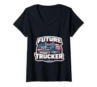Women's Patriot Future Trucker Child Son Boy Truck Driver American V-Neck T-Shirt