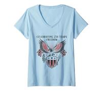 Women's Patriotic 250 Years Freedom Eagle Flag Shield 1776 V-Neck T-Shirt