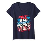 Women's Patriotic 7TH Grade Vibes I Teach Bruh We Back Teacher Crew V-Neck T-Shirt