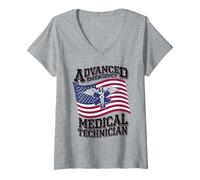 Women's Patriotic AEMT for Medical Technician First Aider V-Neck T-Shirt