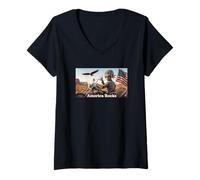 Women's Patriotic Alien Biker America Rocks Eagle Flag USA V-Neck T-Shirt