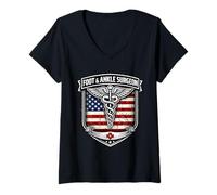 Women's Patriotic American Foot and Ankle Surgeon Caduceus Podiatry V-Neck T-Shirt