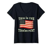 Womens Patriotic American Turning Point US Flag Freedom 4th of July V-Neck T-Shirt