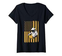 Womens Patriotic Beekeeper American Flag Beekeeping Honeybee V-Neck T-Shirt