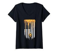 Womens Patriotic Beekeeper American Flag Beekeeping Honeybee V-Neck T-Shirt