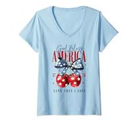 Womens Patriotic Bow and Cherries God Bless America 1776 USA Cherry V-Neck T-Shirt