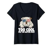 Womens Patriotic Bulldog American Flag Funny USA Freedom V-Neck T-Shirt