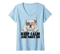 Womens Patriotic Bulldog American Flag Funny USA Freedom V-Neck T-Shirt