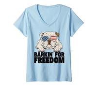 Womens Patriotic Bulldog American Flag Funny USA Freedom V-Neck T-Shirt