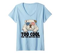 Womens Patriotic Bulldog American Flag Funny USA Freedom V-Neck T-Shirt