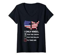 Women's Patriotic Christian Veteran I Only Kneel V-Neck T-Shirt