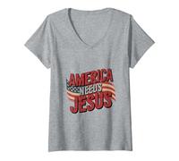 Womens Patriotic Christians America Needs Jesus V-Neck T-Shirt