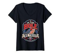 Women's Patriotic Cornhole in The Hole We Trust USA Bean Bag Toss V-Neck T-Shirt
