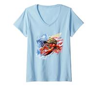 Women's Patriotic Crawfish Camo Hat American Flag V-Neck T-Shirt