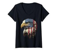 Womens Patriotic Eagle American Flag USA Pride Vintage Distressed V-Neck T-Shirt