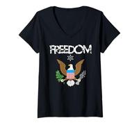Womens Patriotic Eagle and Freedom Design Graphic V-Neck T-Shirt
