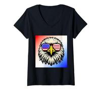 Womens Patriotic Eagle V-Neck T-Shirt