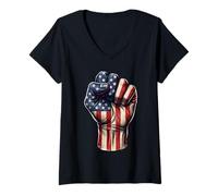 Women's Patriotic Fist Design American Flag Apparel for Activists V-Neck T-Shirt