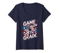Women's Patriotic Game ON 8TH Grade Ready Crush Soccer US Flag V-Neck T-Shirt