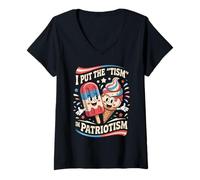 Womens Patriotic I Put TISM in Patriotism July 4th Autism Dad Mom V-Neck T-Shirt