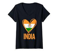 Womens Patriotic India Cute Heart Graphic Indian Flag Girls Kids V-Neck T-Shirt