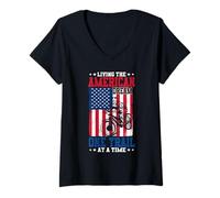 Women's Patriotic Living the American Dream Bicycle Cycling Cyclist V-Neck T-Shirt