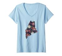 Womens Patriotic Maine USA Flag America for Men Women Adults V-Neck T-Shirt
