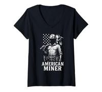 Womens Patriotic Miner US Flag Labor Day Pride Mineral Mining V-Neck T-Shirt